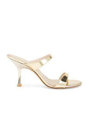 Stuart Weitzman Nudist 85 Slide in Platino gold metallic high heel slipper